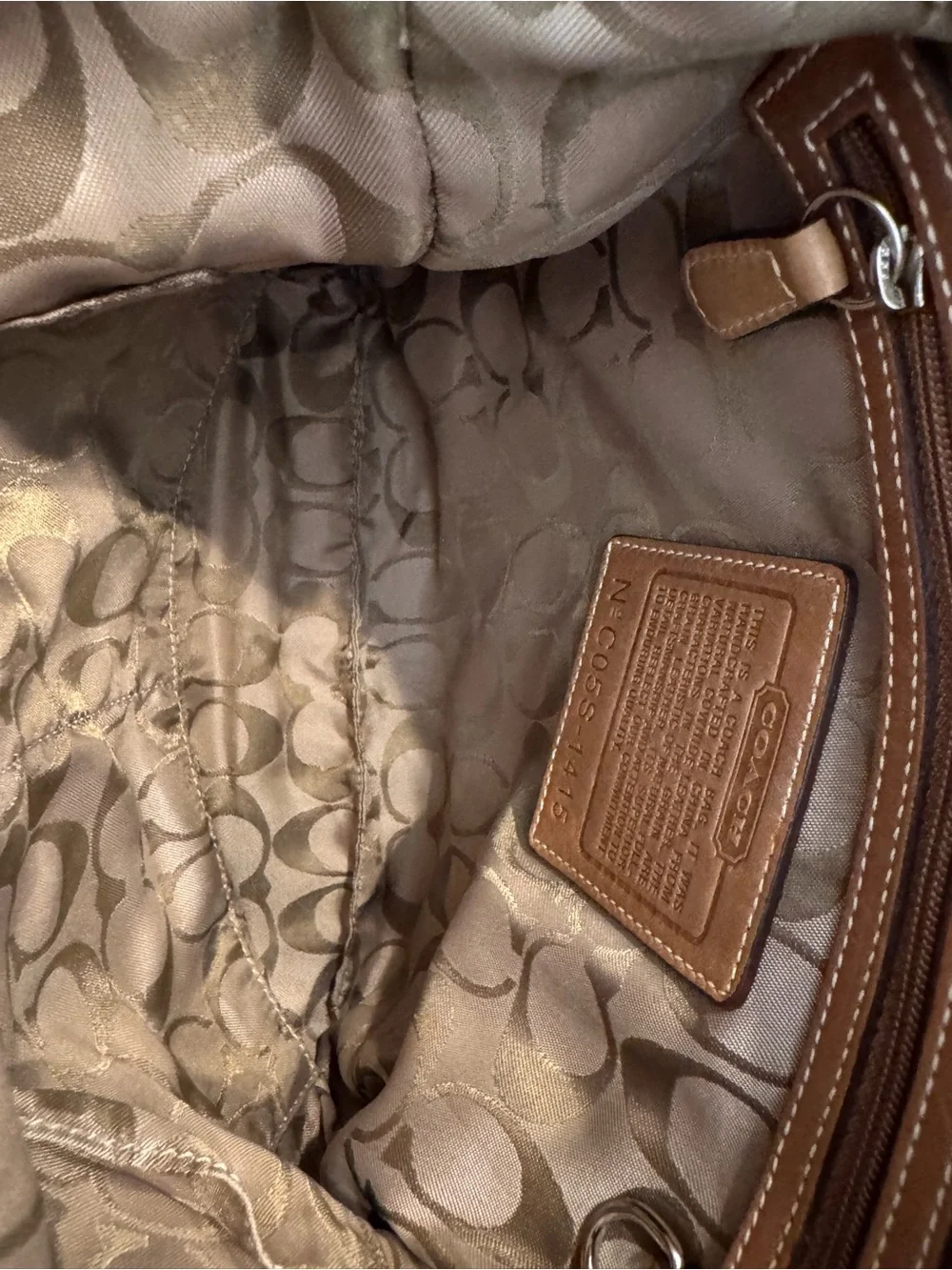 Coach Beige Leather Shoulder Bag with Coach Charm - Picture 7 of 10